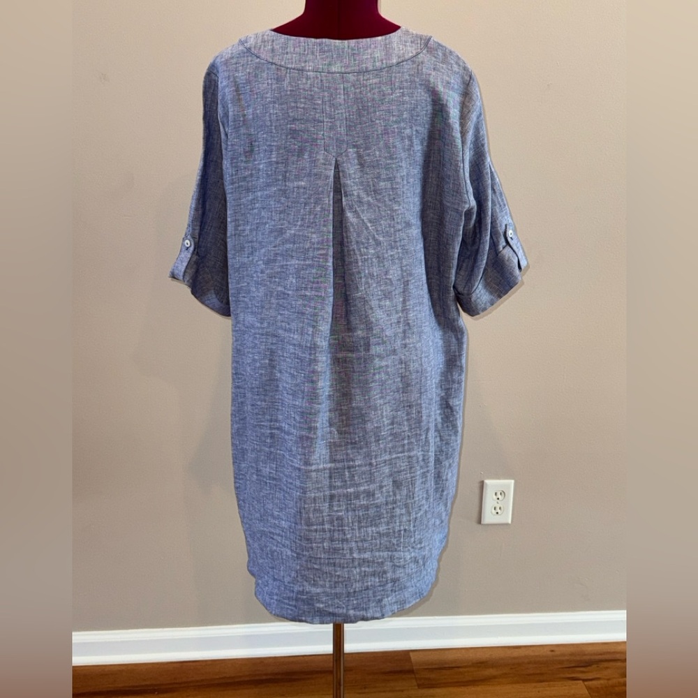 Foxcroft Light Blue Linen Shift Dress - Picture 9 of 14